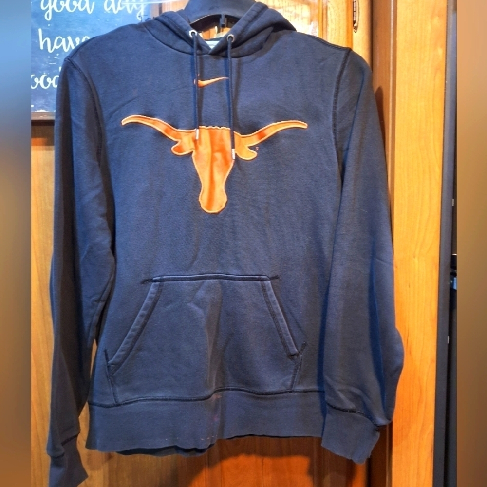 Nike Men's Dark Grey and Orange Longhorn Hoodie In A Size Large. Pre-loved